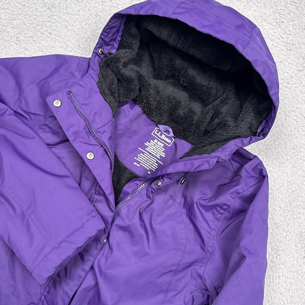 L.L.‎ Bean Jacket Womens Medium Purple Hooded Fleece Lined Parka Winter Outdoor
